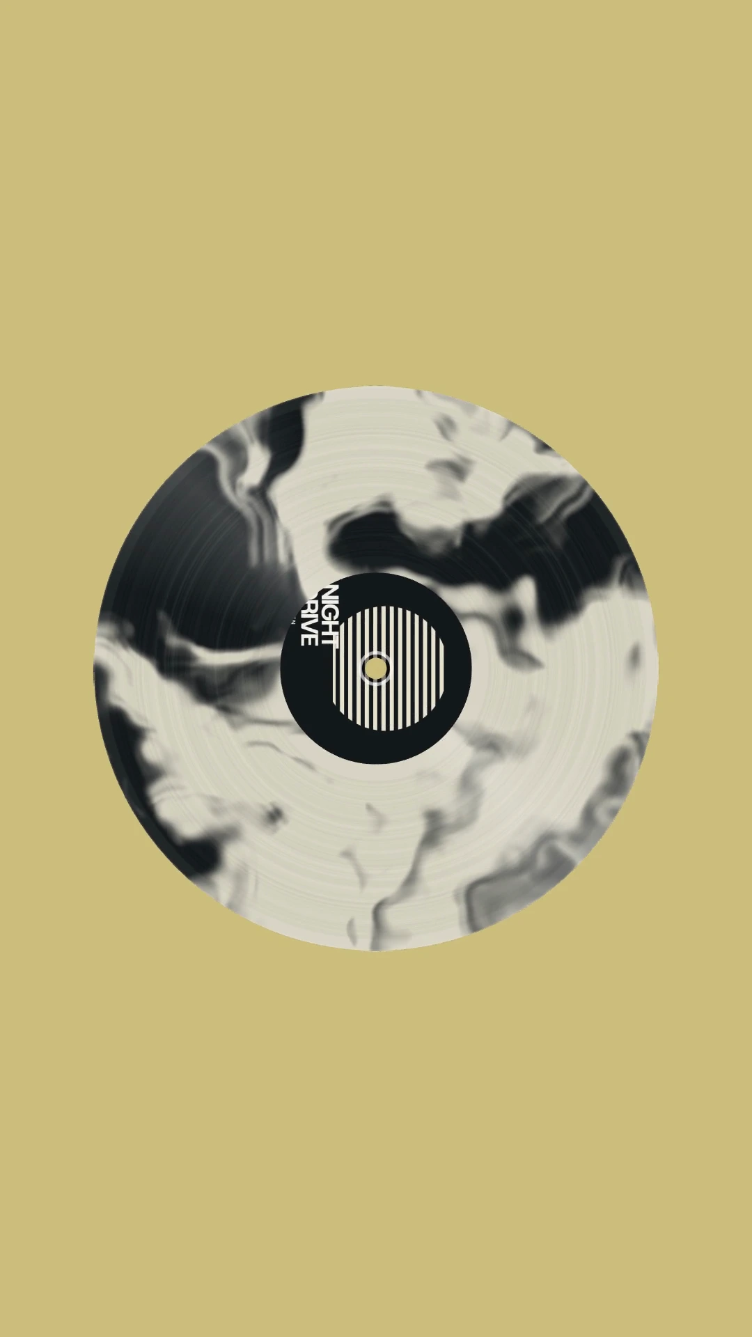 A vertical Spin video: a soft marble record spinning, with Night Drive on its label